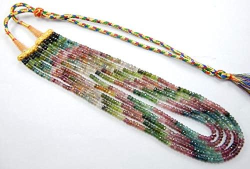 4 mm 17'' micro faceted 5 strand multi tourmaline rondelle beads necklace gift jewelry