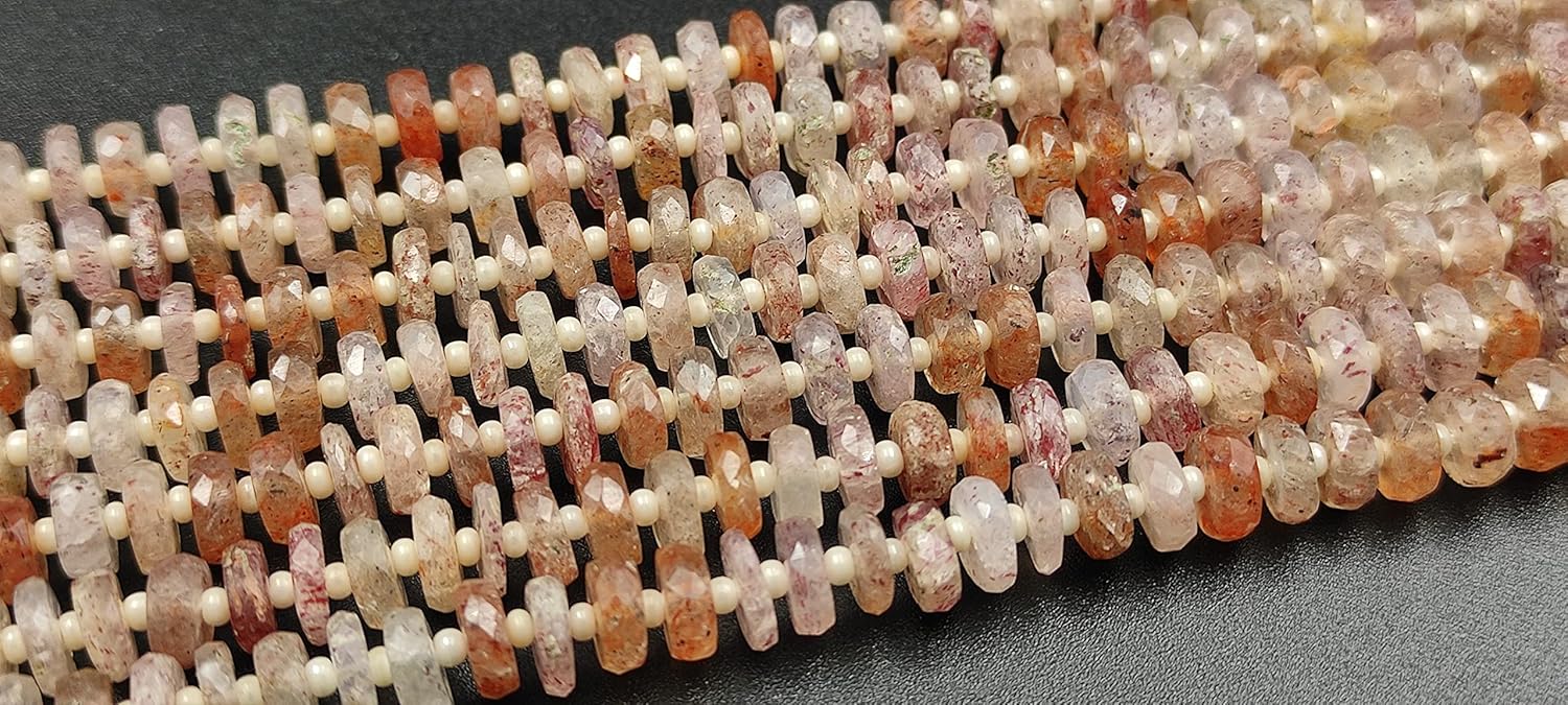 Hanumat Gems Lot of 10 Strands Natural Strawberry Quartz Faceted Heishi Gemstone Beads Strand,Quartz Faceted Beads,Quartz Tyre Beads,Quartz Heishi Tyre Beads,7.00-8.00 MM Beads,8 Inches Strand.