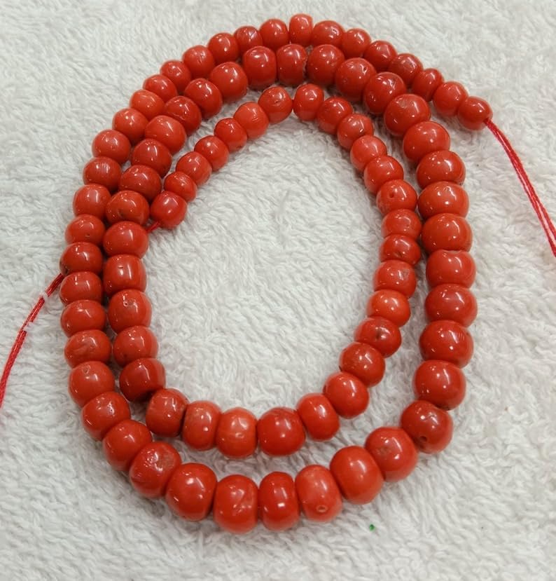 13 inch Strand of Natural gem Italian Coral, 6-8mm Rondelle Smooth Beads for DIY Jewelry Making. | Beads_04943