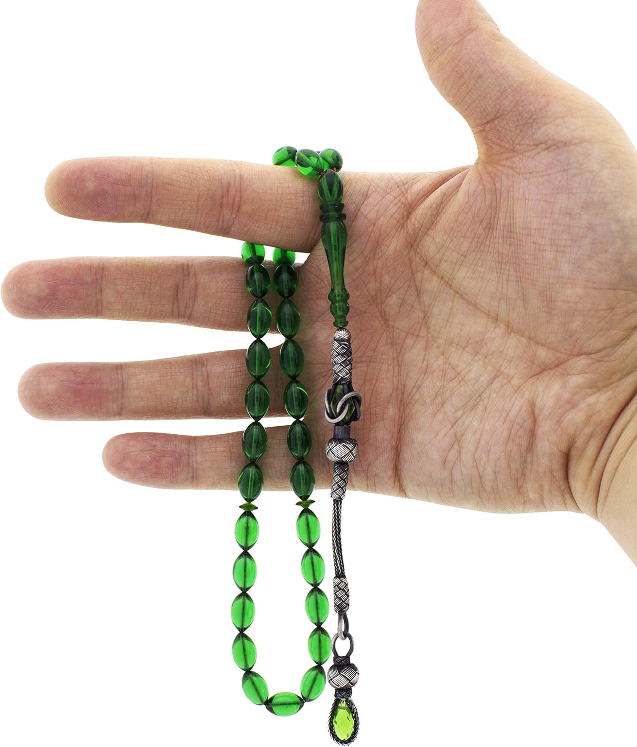 1000 Ct Silver Turkish Kazaz Green Tightening Amber 33 Prayer Beads Tasbeeh