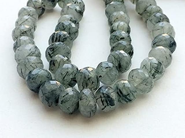 Natural Black Rutile Quartz Faceted Rondelle Beads, 8 Inch lot of 5 Strands Chik-STRD- 93170