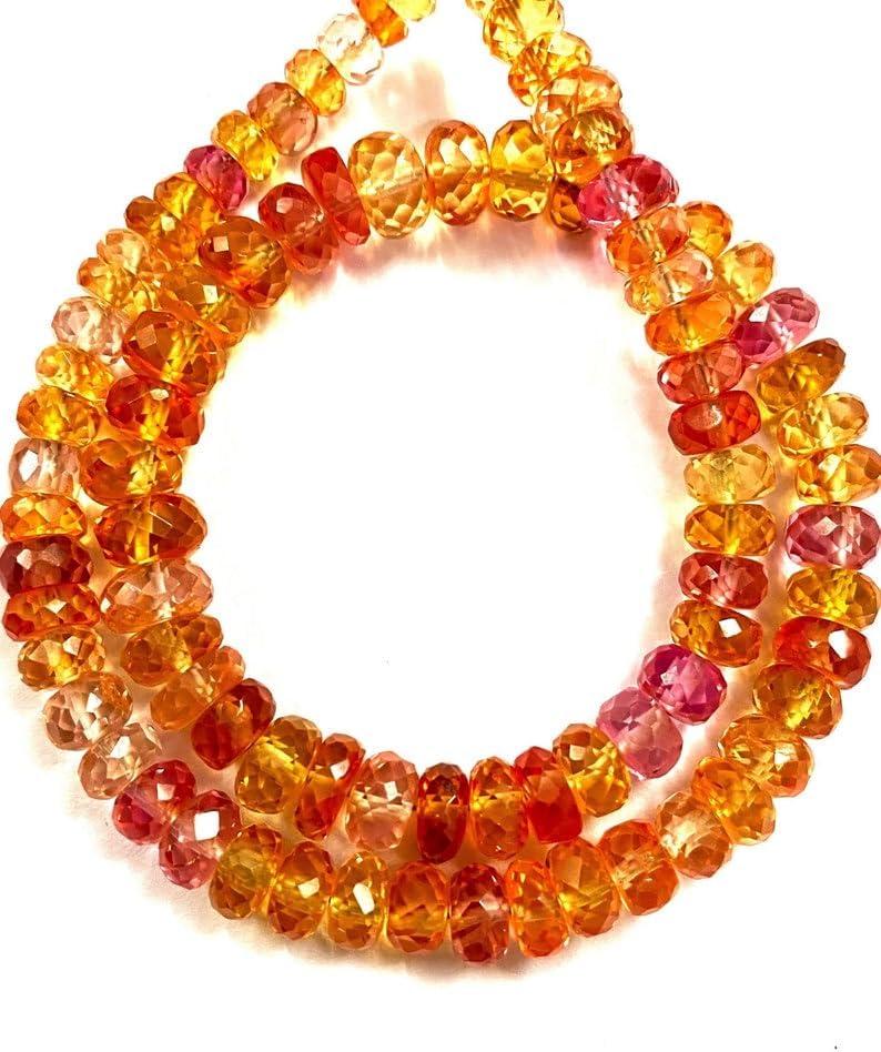 Natural PADPARADSCHA Sapphire roundelle facated Beads 6-9 MM 18 inch Long String Jewelry Making Gemstone Beads for Necklace Bracelet