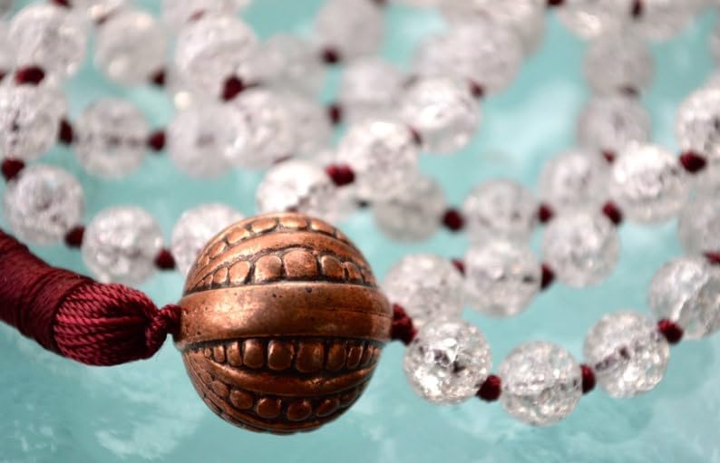 Natural Himalayan Crackle Quartz 6mm 108 Mala Beads, Spiritual, Meditation Beads, Reiki, Japa Mala, Buddhist Prayer Beads, Yoga Bracelet, healing beads LKMALA-RRGU-1695, 34 inch