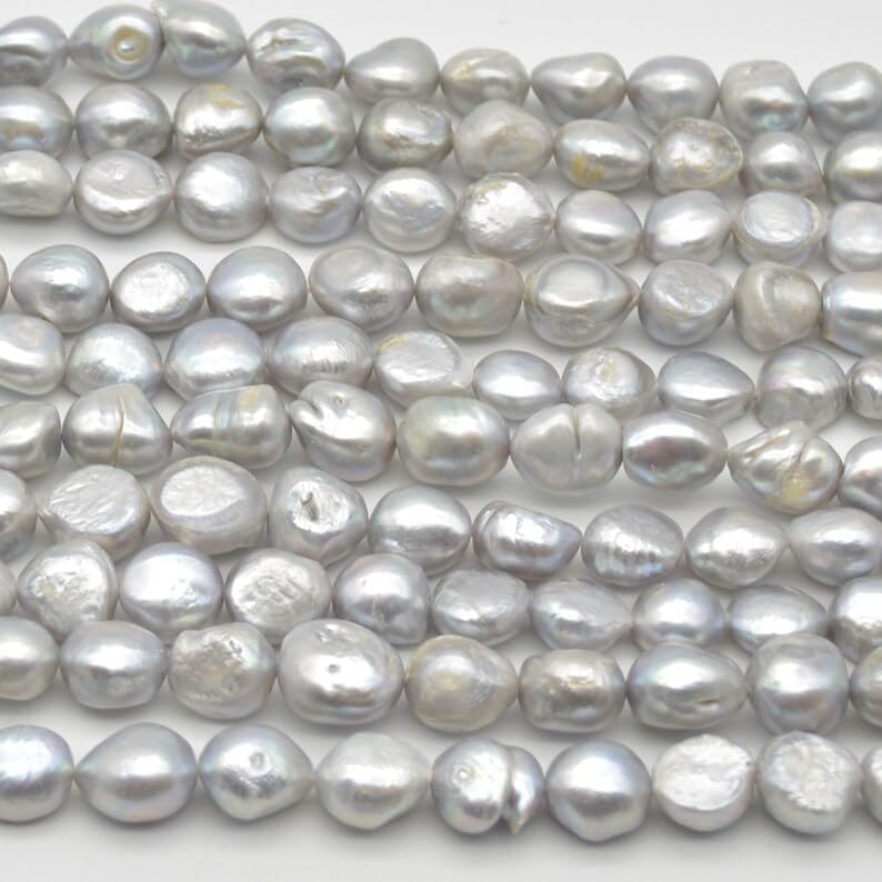 13 inch Strand of Natural gem Freshwater Baroque Pearl, 12-14mm Nugget Smooth Beads for DIY Jewelry Making. | Beads_03773, grey