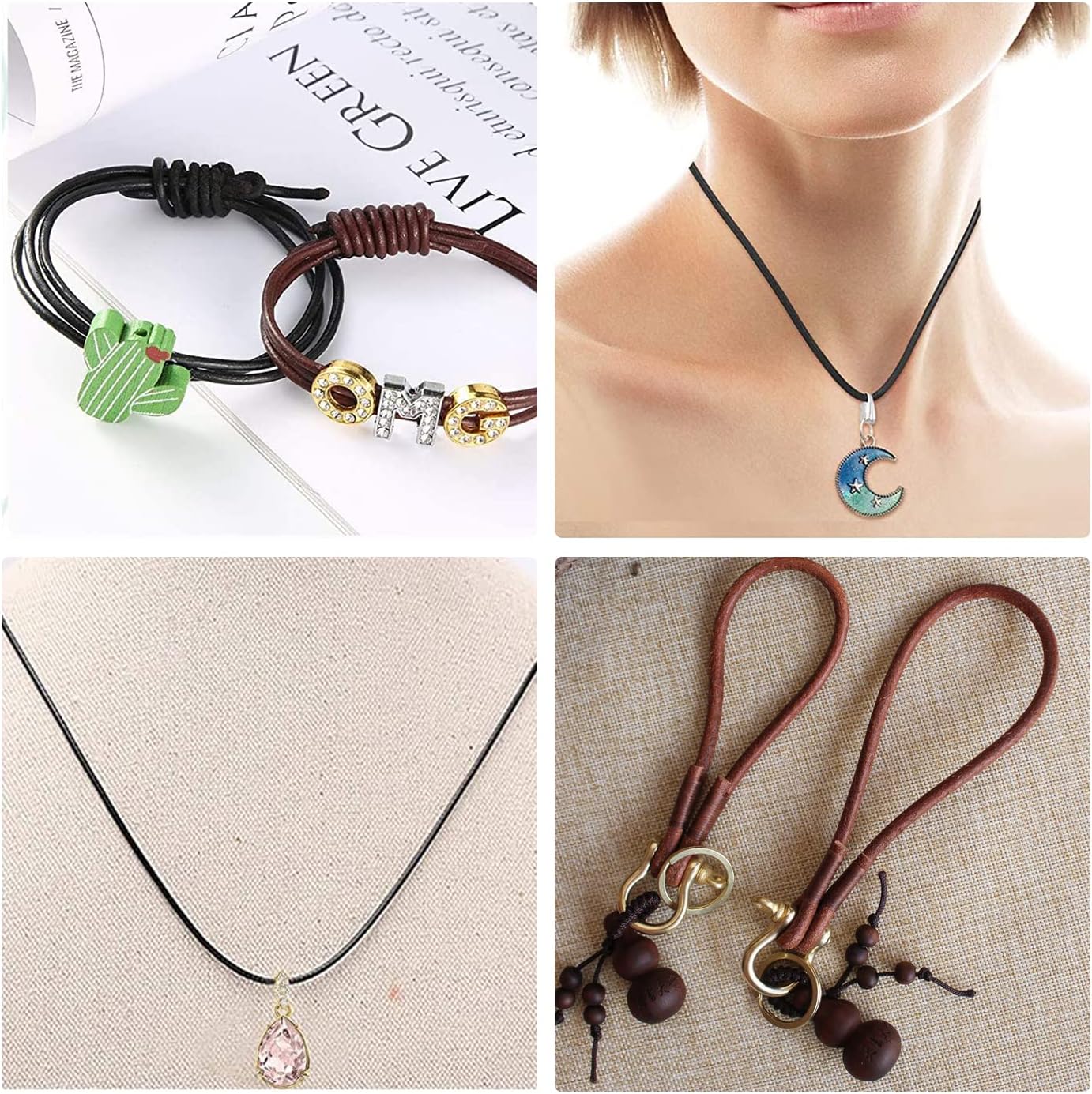 Cowhide Cord, Cowhide Leather, Genuine Leather, Round Cord, Accessories, Jewelry, DIY, Choker, Crafts, Hobby, 0.08 inch (2 mm) Diameter, 59.9 ft (15 m)