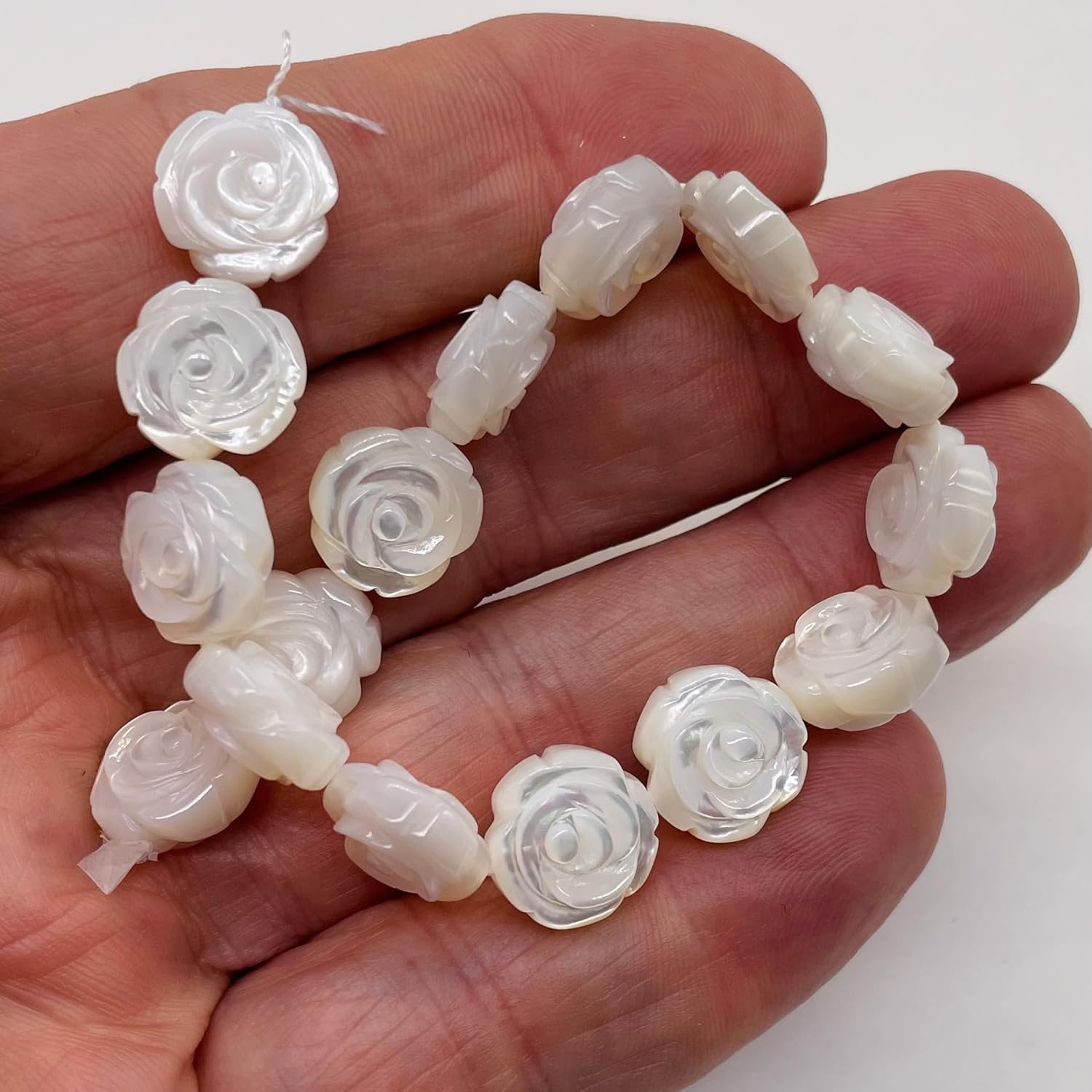 Generic Mother of Pearl Half Strand Carved Rose Beads | 12x6mm | White | 16 Beads |