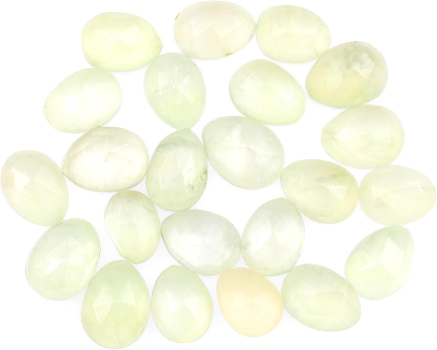 Prehnite Loose Stone Beads Cabochon Brilliant Rose Cut Oval Shape 5X6 to 6X8 mm Flat Back Gemstone Drill Bead Making Jewelry Supply (Undrill, 50)