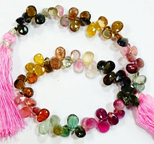 natural gem stone multi color tourmaline pear shape briolettes beads complete strand 61 carats 8.5 inches 5 x 6 to 5 x 8 mm
