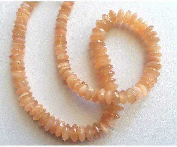 BEADS GEMSTONE 1 Strand Natural Peach Orange Moonstone German Cut Faceted Rondelles, Moonstone Gemstone Beads - 6mm -10mm - 16 Inch Code-HIGH-19306