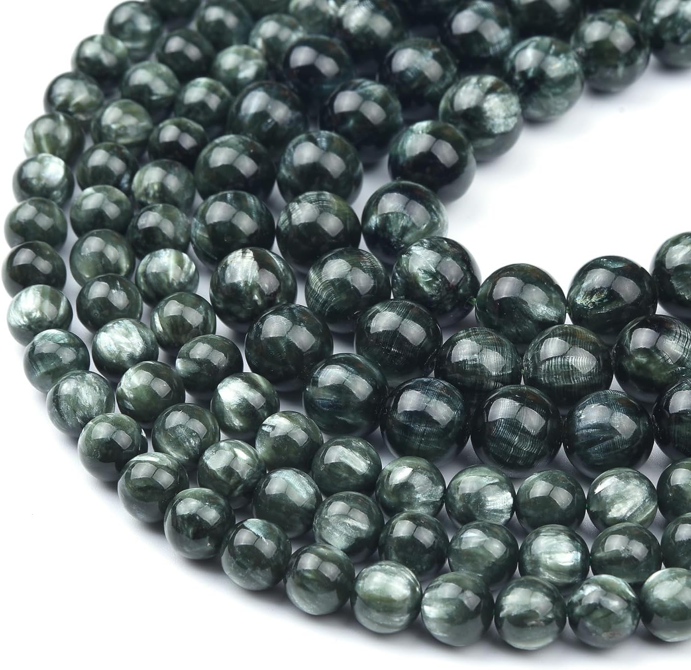 Natural Green Dragon Crystal,Round Polished Stones,Beads Approximately 12mm in Size,with a Hole Diameter of About 1 mm.The Total Length is 38.5cm,containing Approximately 32 Grains per bar.