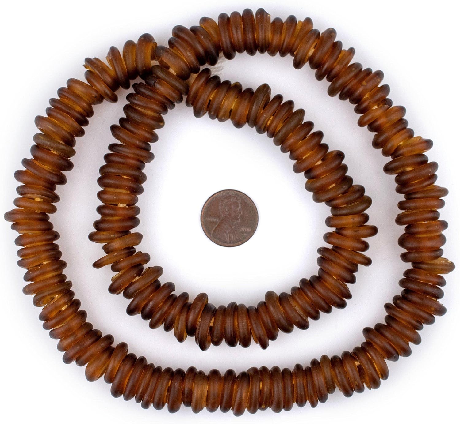 The Bead Chest Amber Annular Wound Dogon Beads 14mm West Africa African Brown Ring Glass Large Hole 24 Inch Strand Handmade