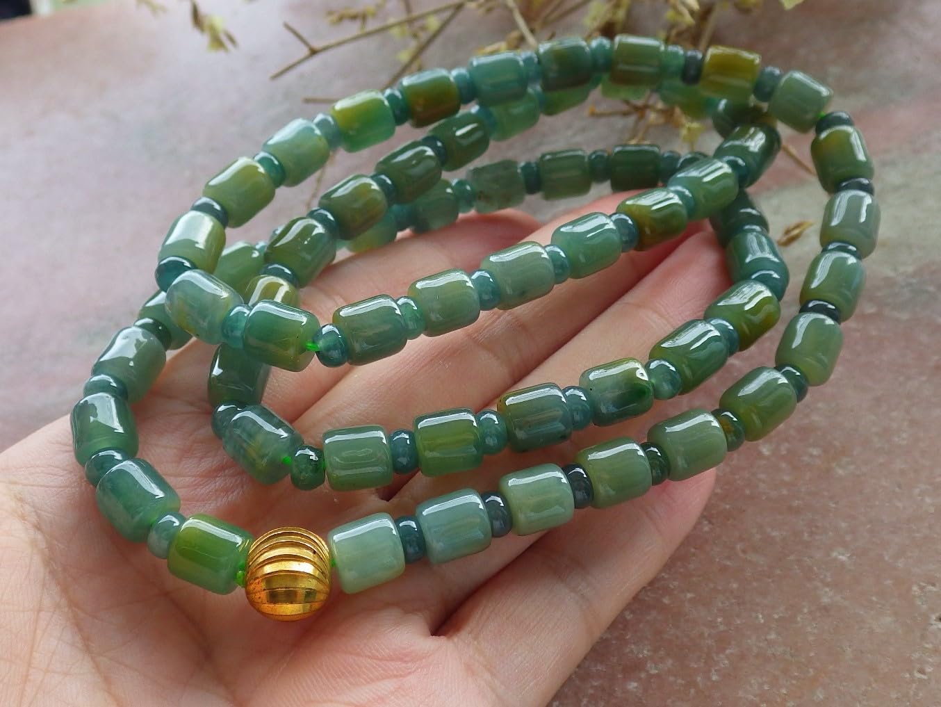 Certified Icy Yellow Green Burma 100% Natural A JADE Jadeite Bead Beads Circle Necklace 25 inches 项链 617426