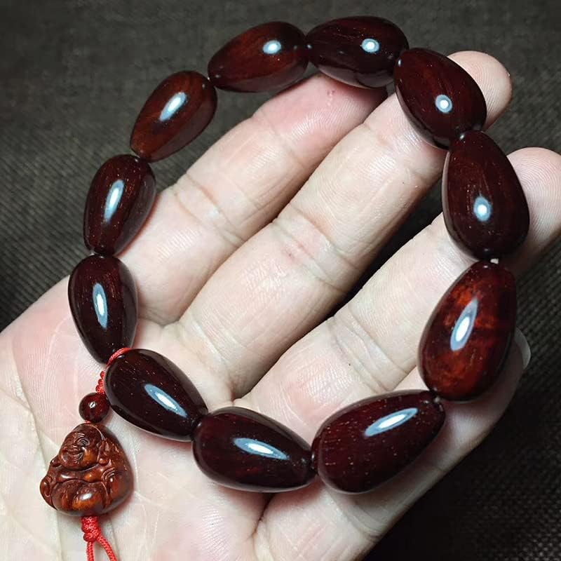 小叶紫檀【笑弥勒】2.0 * 1.2水滴珠搭配笑弥勒笑 手串高油密玻璃底(小叶紫檀笑弥勒)