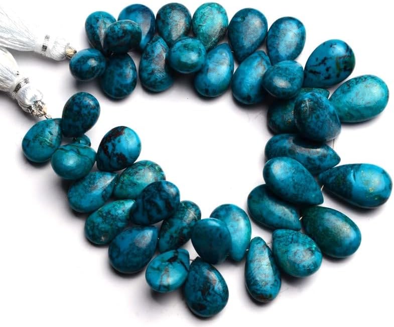 8 inch Strand of Natural Chrysocolla 10x8-15x10 mm pear Smooth briolette Beads for DIY Jewelry Making. |BRIO_02256