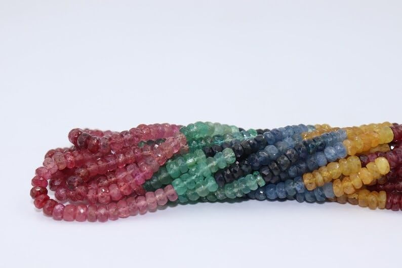 Multi Precious Faceted Rondelle Beads 4.5-5 mm Multi Rainbow Beads Multi Sapphire Beads Rainbow Sapphire Beads
