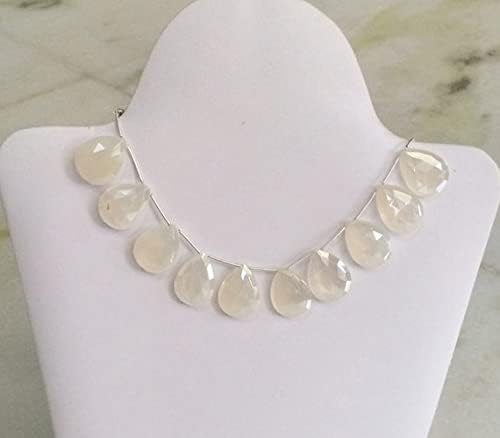 BEADS GEMSTONE 1 Strand Natural White Chalceny, Faceted Pear Briolette Beads, White Beads, Chalceny Necklace, 24x19mm 6 Inch Long Long Code-HIGH-17563