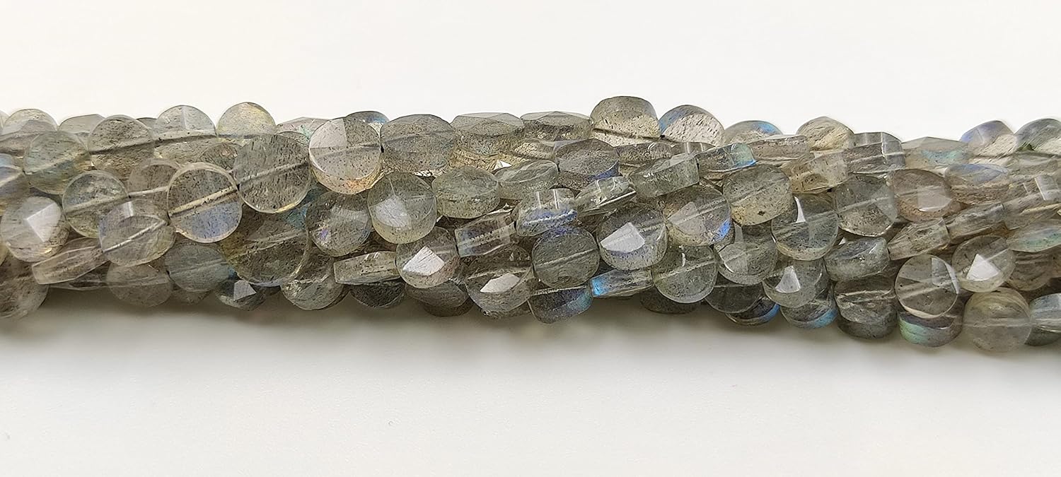 Hanumat Gems Lot of 10 Strands Natural Black Labradorite Faceted Coin Shape Gemstone Beads,Labradorite Coin Beads,Labradorite Faceted Beads,4-5 MM Coin Beads,13 Inches Strand.