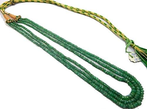 LOVEKUSH LKBEADS Emerald Necklace 18 inch Long,Beads Size 3-7 mm Rondelle Faceted Green Beads 3 Strands Necklace Code-HIGH-47872