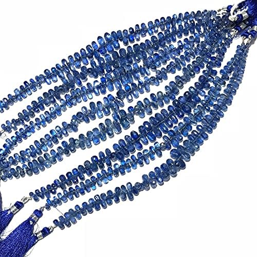 8 inch Strand of Natural Blue Kyanite 5-10 mm Drop Faceted briolette Beads for DIY Jewelry Making. |BRIO_01063