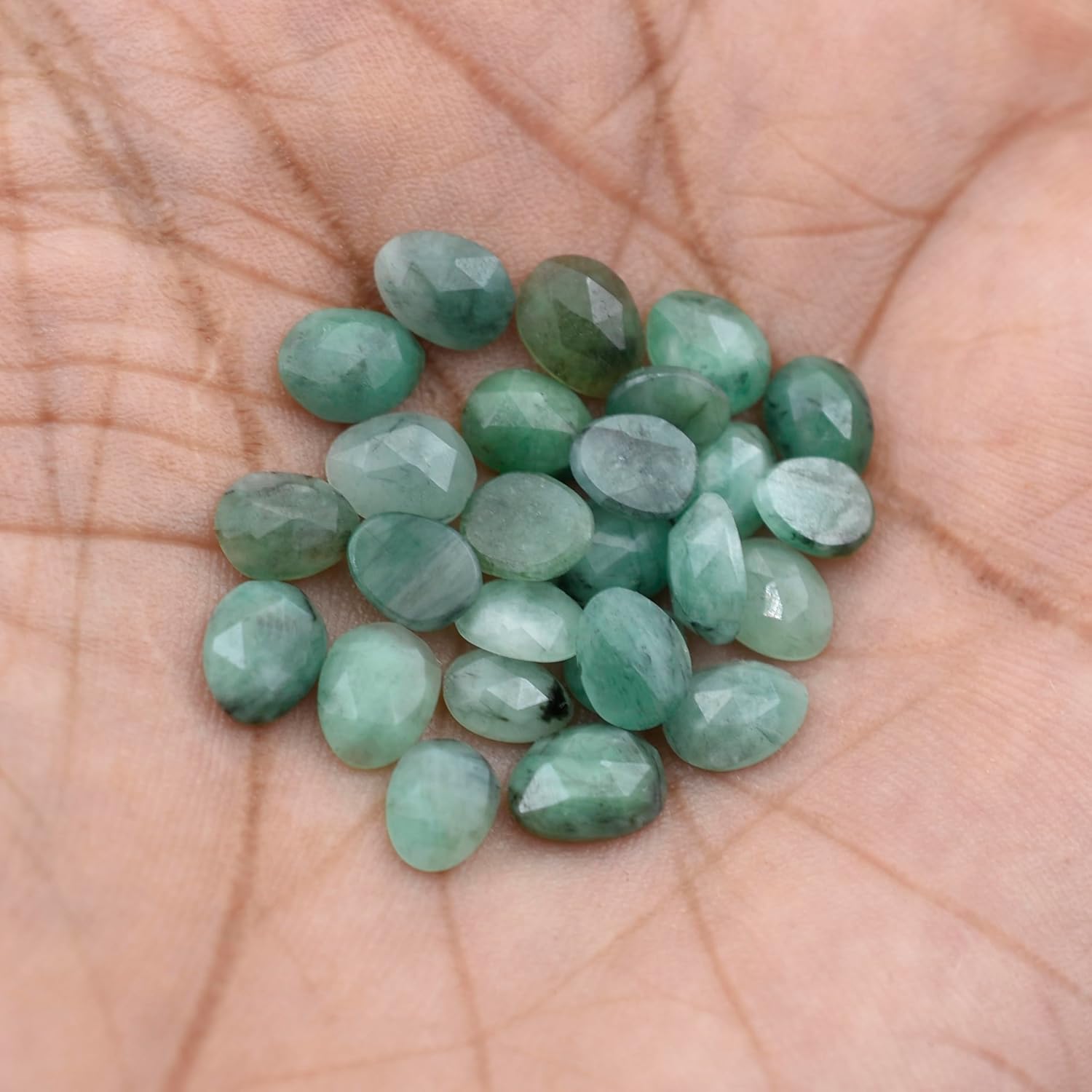 Emerald Loose Stone Beads Cabochon Brilliant Rose Cut Oval Shape 4X5 to 6X7 mm Flat Back Gemstone Drill Bead Making Jewelry Supply (Side Drill, 50)