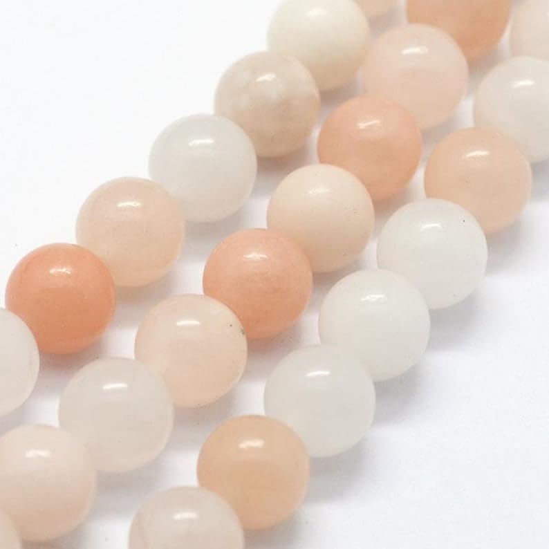 13 inch Strand of Natural gem Peach White Aventurine, 8mm Round Smooth Beads for DIY Jewelry Making. | Beads_06052, As Per Photo