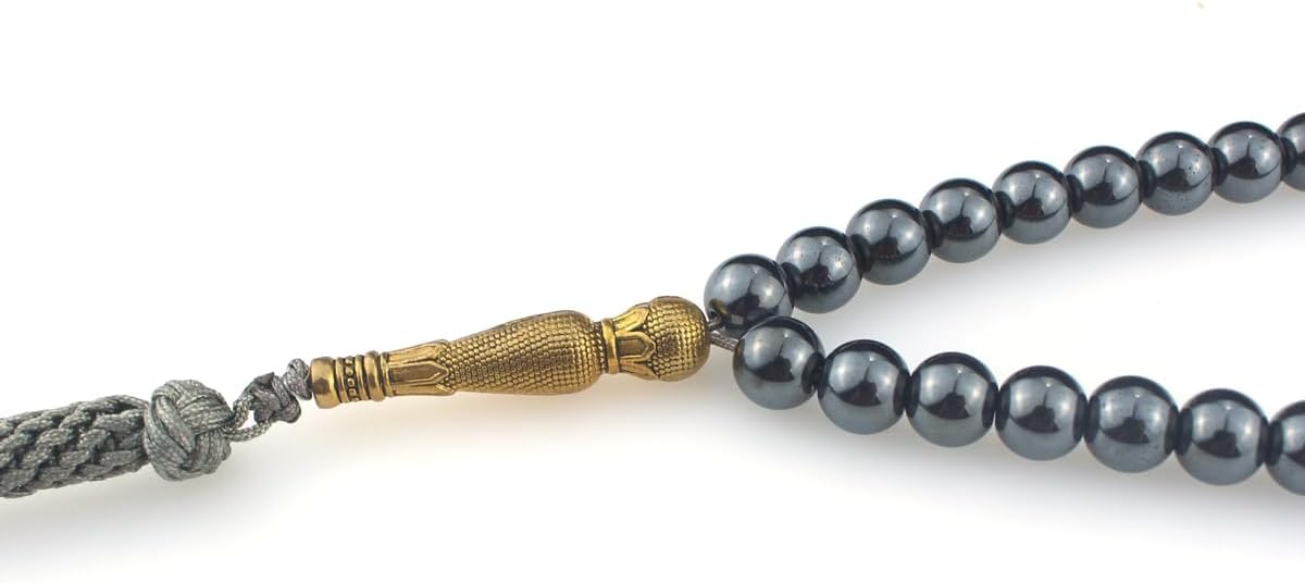 Muslims Islamic Dhikr Tasbeeh Tasbih Prayer Beads, 99 Hematite Beads with Tassel