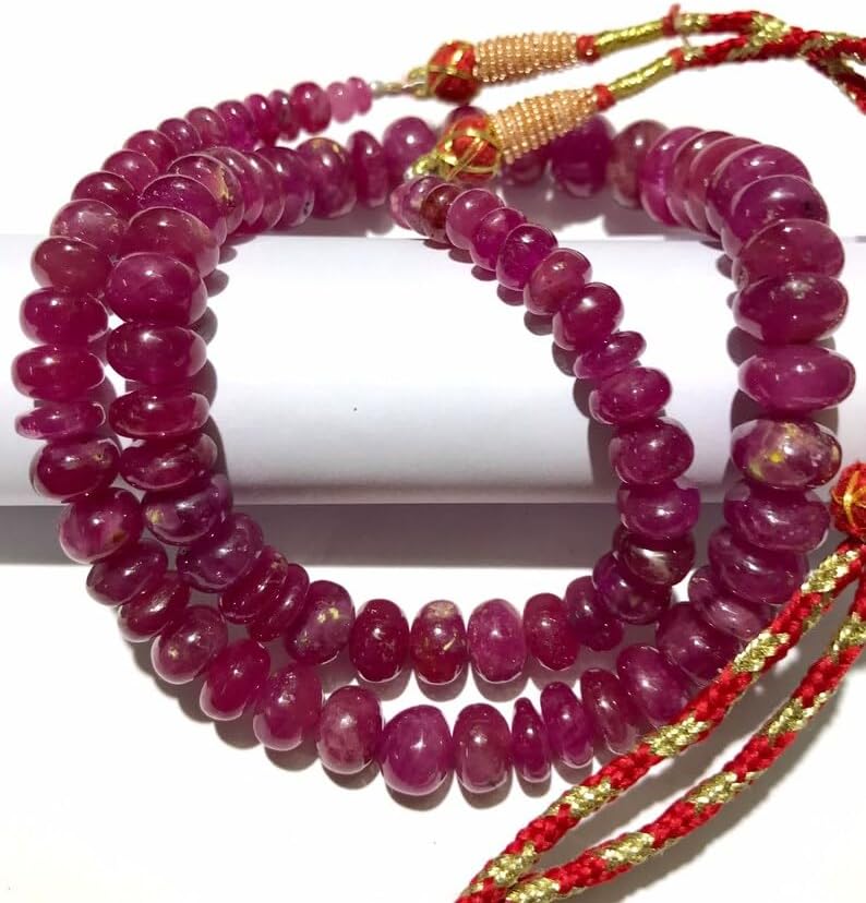 Natural Pink Sapphire roundelle Smooth Beads 7-11 MM 19 inch Long String Jewelry Making Gemstone Beads for Necklace Bracelet