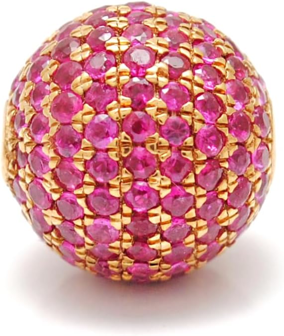 Kanika Creations 8mm 14K Solid Yellow Gold Pavé Bead with Natural Ruby – Round Spacer Gold Finding for Custom Jewelry