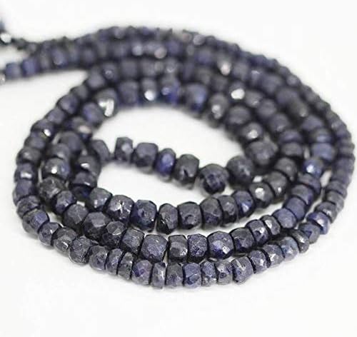 Natural Blue Sapphire Faceted Rondelle Micro Gemstone Craft Loose Beads Strand 16 Inch Long 3mm 5mm Code-HIGH-25939