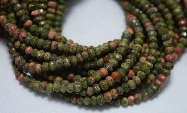 Unakite Beads, Faceted Rondelle Beads, 4 mm Beads, Gemstone Beads, 13 Inch lot of 10 Strands CHIK-STRD-96665