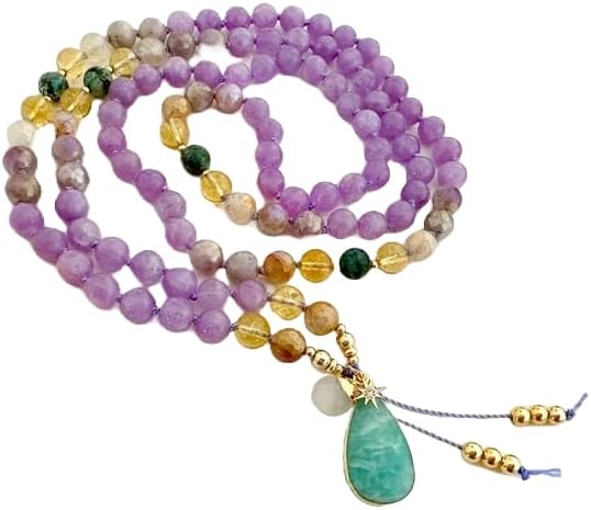 Natural amethyst african turquoise and citrine 8mm 108 Mala Beads, Spiritual, Meditation Beads, Reiki, Japa Mala, Buddhist Prayer Beads, Yoga Bracelet, healing beads LKMALA-RRGU-2197