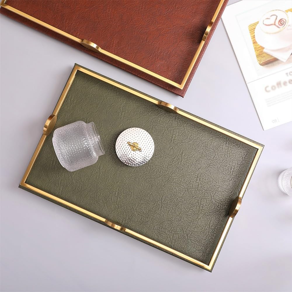 Cafeteria Tray Light Luxury Minimalist Porch Dining Table Model Room Leather Tray Fruit Tray Storage Tray Living Room Home Decoration Ornaments Tray Serving Trays(Red,Medium)