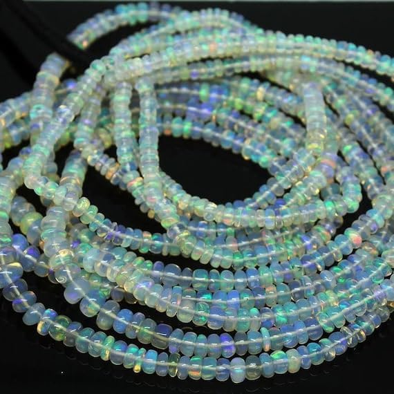 Beads Gemstone 5 Strand Lot Ethiopian Welo Fire Opal Smooth Rondelle Micro Gemstone Craft Loose Beads 16 Inch Long 5mm 3mm Code-HIGH-26081