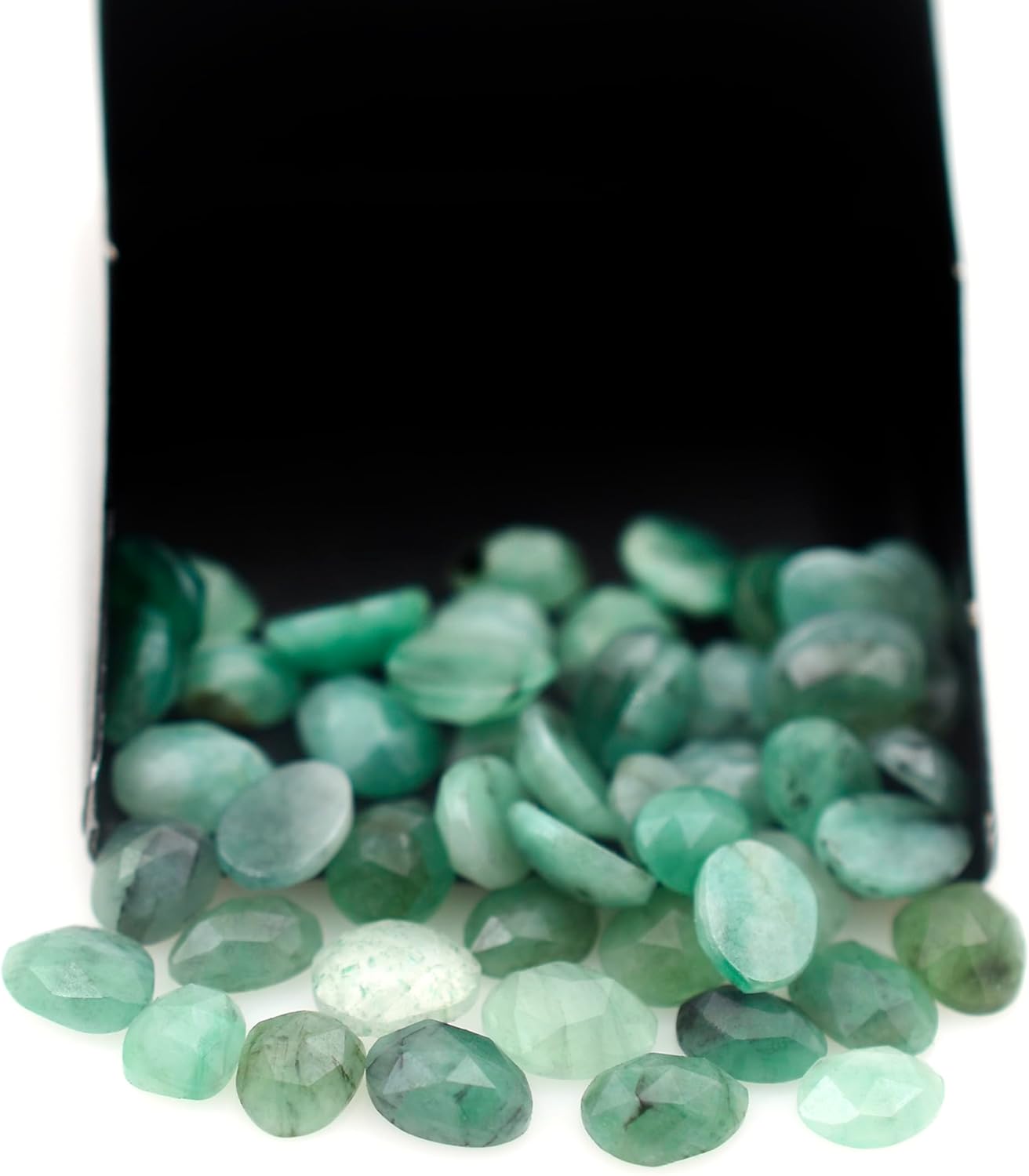 Emerald Loose Stone Beads Cabochon Brilliant Rose Cut Oval Shape 4X5 to 6X7 mm Flat Back Gemstone Drill Bead Making Jewelry Supply (Side Drill, 50)