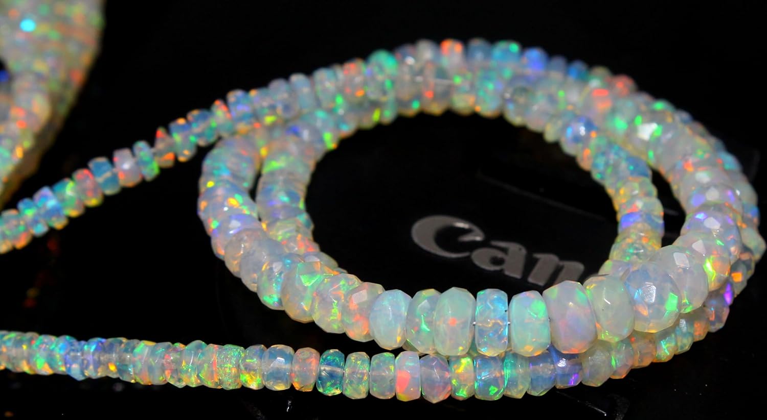 Natural Ethiopian Opal Rondelle Beads, Faceted Cut, Rainbow Fire, 4-5mm, 16 Inch Strand