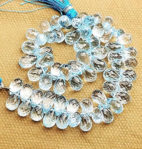 8 inch Strand of Natural Blue Topaz 9-11 mm Drop Faceted briolette Beads for DIY Jewelry Making. |BRIO_01135
