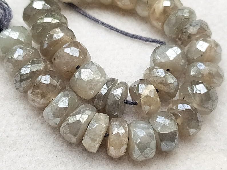 13 inch Strand of Natural gem Mystic Gray Moonstone, 7mm rondelle Faceted Beads for DIY Jewelry Making. | Beads_05755