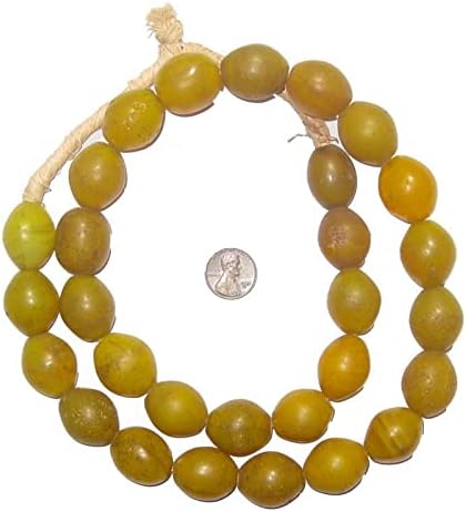 The Bead Chest Yellow Tomato Beads 22x 20mm Ethiopia African Oval Glass 26-28 Inch Strand Handmade