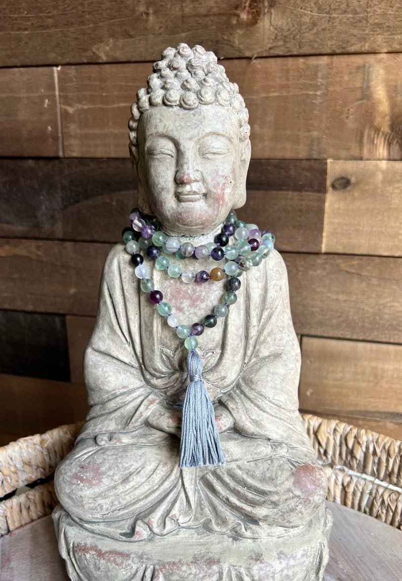 Natural Multicolor Fluorite 8mm 108 Mala Beads, Spiritual, Meditation Beads, Reiki, Japa Mala, Buddhist Prayer Beads, Yoga Bracelet, healing beads LKMALA-RRGU-539