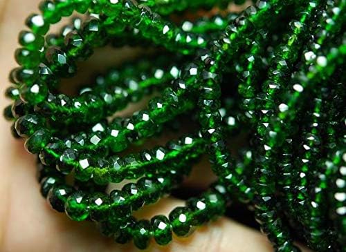 14 inch Strand Natural Chrome Diopside 4-3.5 mm rondelle Faceted Beads - Jewelry - gems Quality Strand, 14 inches Strand, AAA Super Rare Chrome Diopside Faceted rondelles Large Size 4-3.5mm