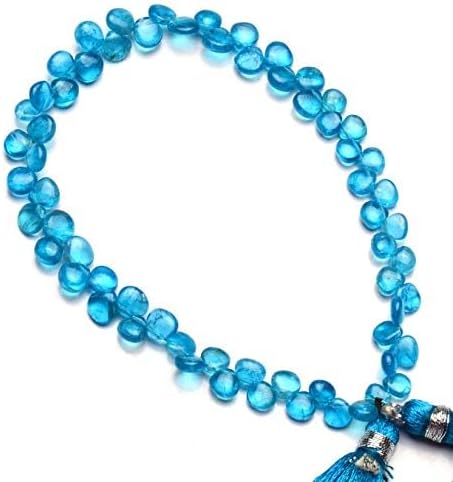 GEMZ 4 inch Strand of Natural neon Blue Apatite Heart Shape Smooth Cut Blue Color briollete Beads for DIY Jewelry Making- Earring Necklace Bracelet.