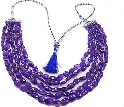 NATURAL AMETHYST faceted oval beads 7x10-9x13 MM beads 5 strand in 1 necklace 18 inch