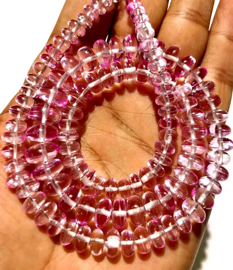 Natural Pink Sapphire roundelle Smooth Beads 7-10 MM 20 inch Long String Jewelry Making Gemstone Beads for Necklace Bracelet