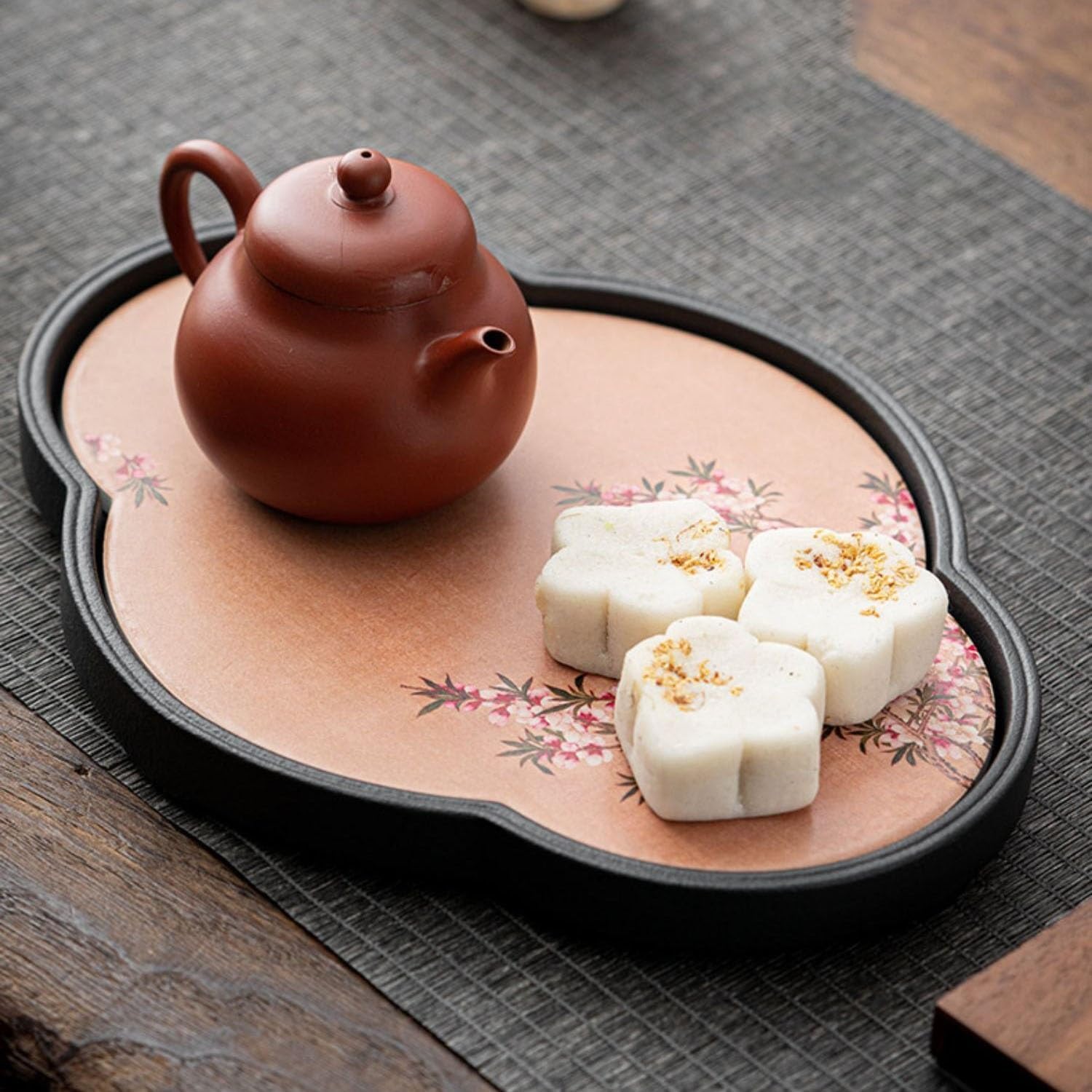 Tray Small Dry Tea Brewing Tray Chinese Crabapple Shaped Pot Holder Ceramic Pangu Style Pot Mat Tray Serving Trays(A)