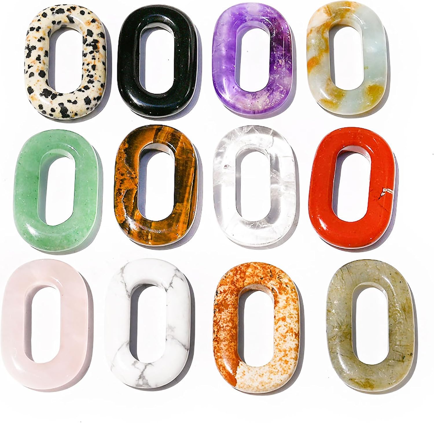 Crystal Beads O Shape Charms Natural Stone Beads Semi-precious Chakra Gems Jewelry Making Quartz Feng Shui Amulet Ornament Craft-Making DIY Spiritual Animal Love Wealth