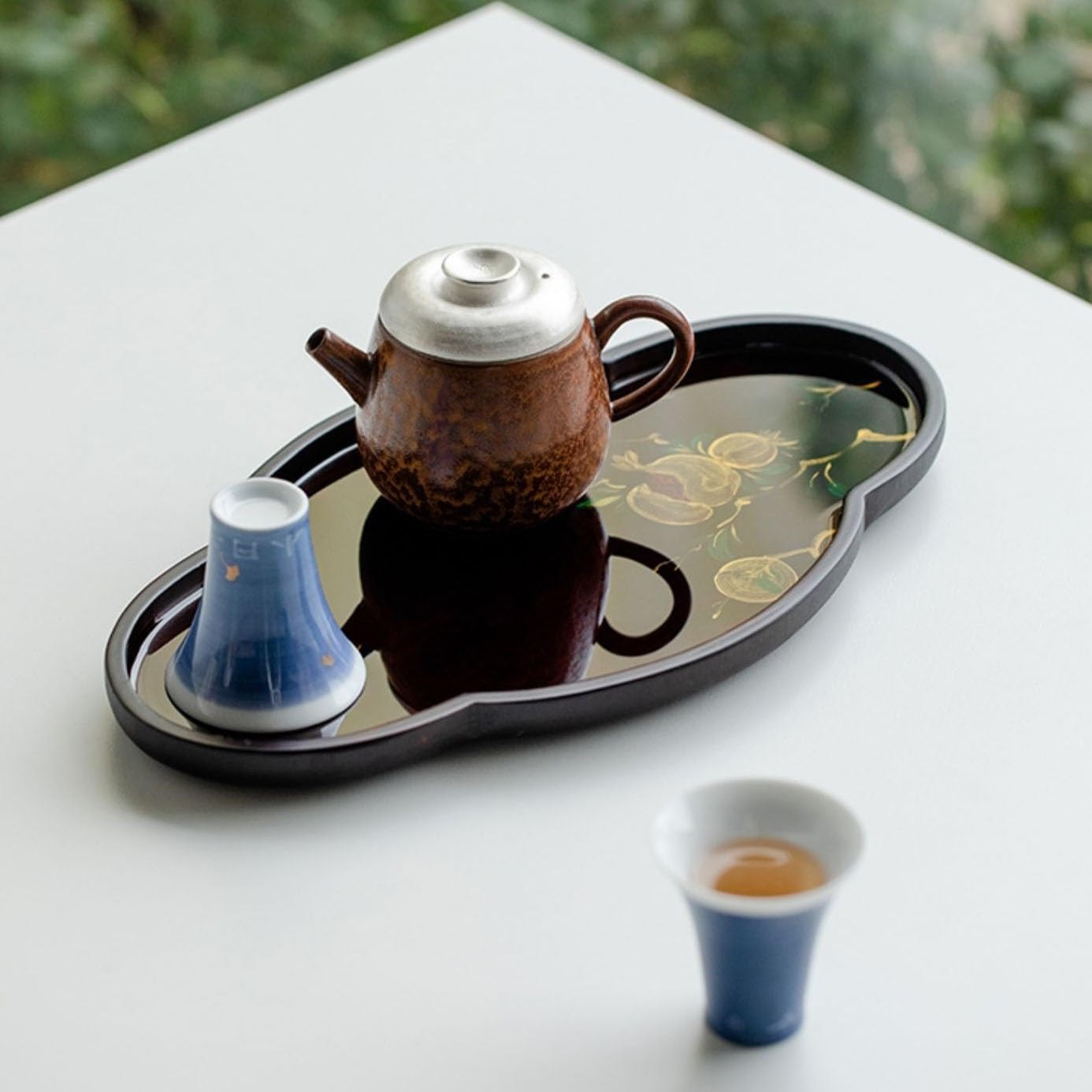 Tray Hand-Painted Teapot Holder Small Dry Tea Tray Tea Holder Household Simple Tray Tea Ceremony Accessories Storage Tray Serving Trays(D)