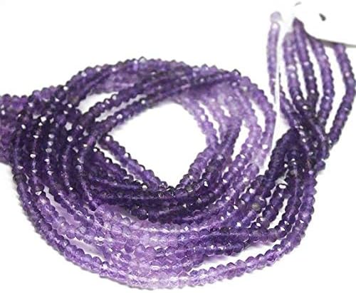 Natural Purple Amethyst Faceted Rondelle Micro Gemstone Craft Loose Beads Strand 14 Inch Long 4mm Code-HIGH-890