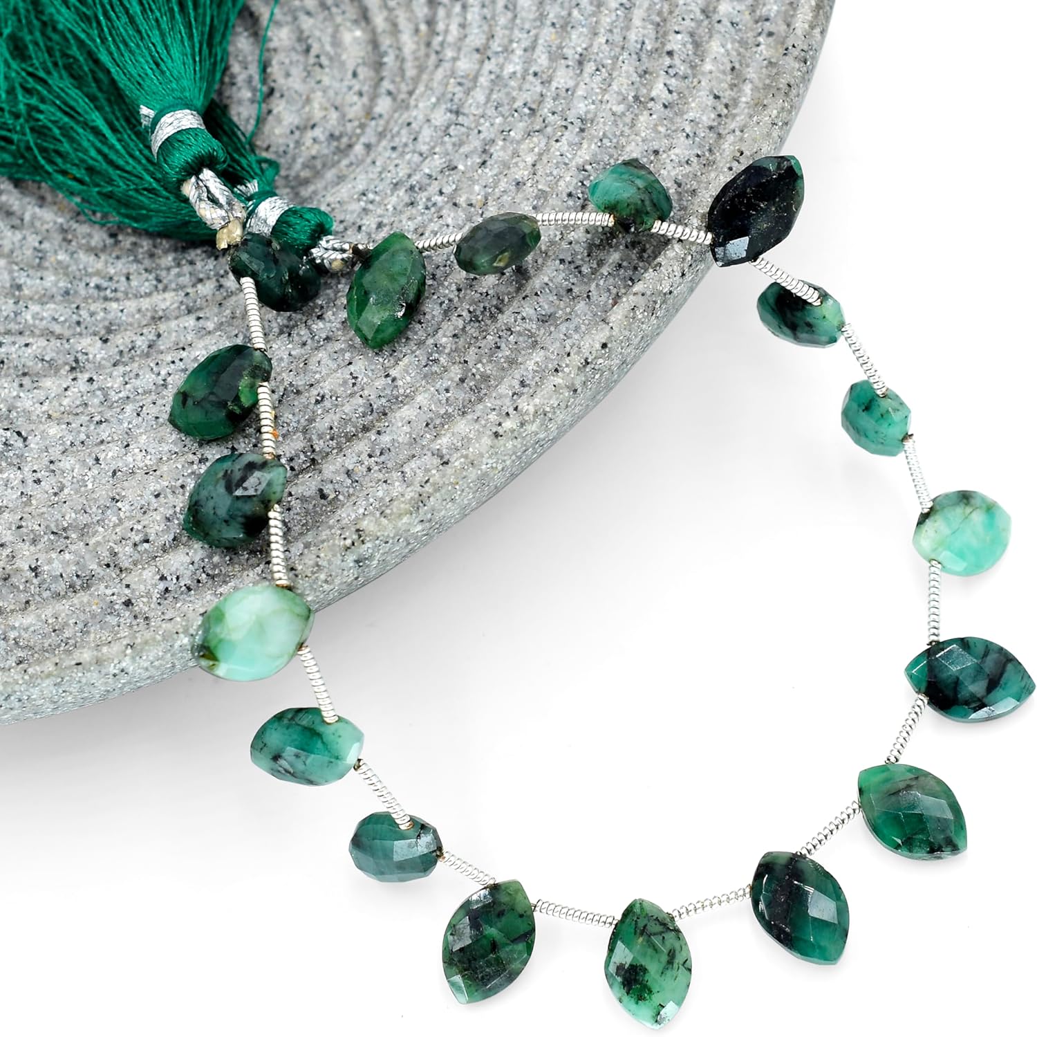 Natural Emerald Gemstone Loose Beads for Jewelry Making DIY Bracelet Necklace 1 Strand of 7X12 to 8X13 mm Marquise Faceted Cut Crystal Stone Briolette Gems Crafting Bead