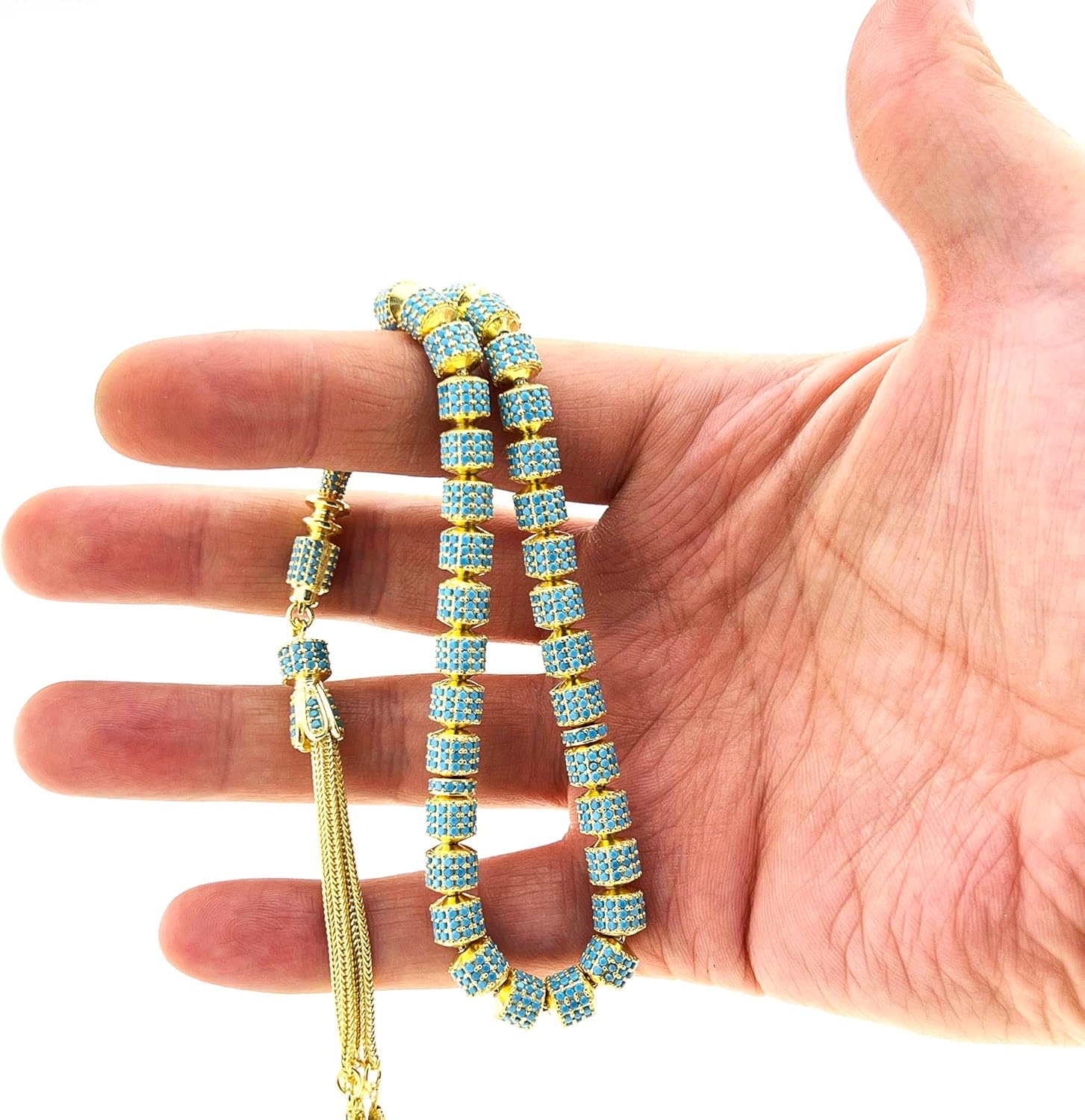 925 Sterling Silver Gold Plated Turquoise Islamic Prayer Beads Rosary Tasbeeh