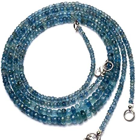 Natural Gemstone Moss Aquamarine Faceted 3 to 6MM Size Rondelle Beads Necklace 18.5 Inch Full Strand Very Rare Gem from Brazil